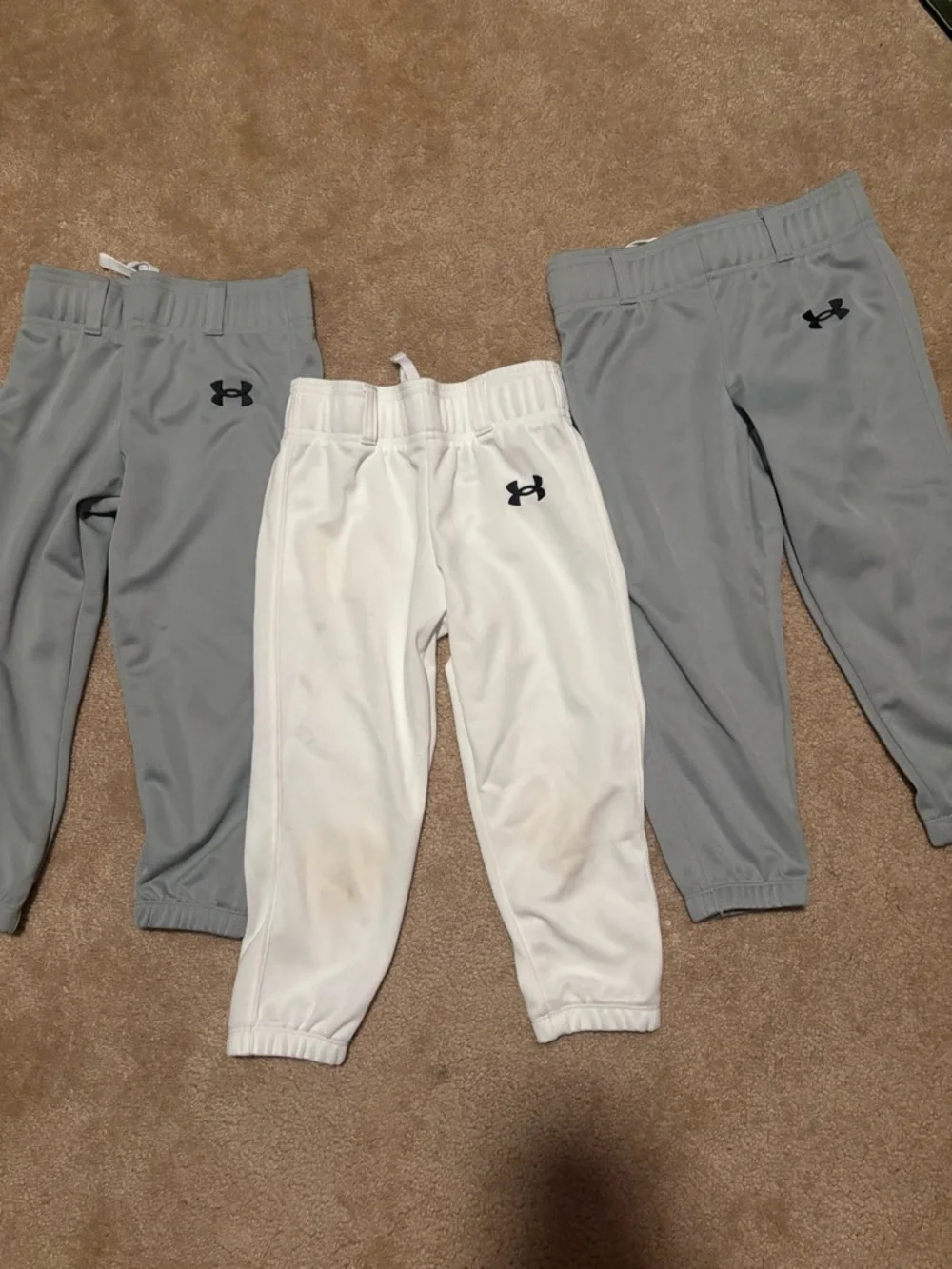 Under Armour baseball pants (3 pair) - Gray & White YXS